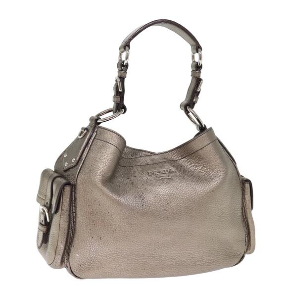 PRADA Shoulder Bag Leather Silver - Picture 1 of 12